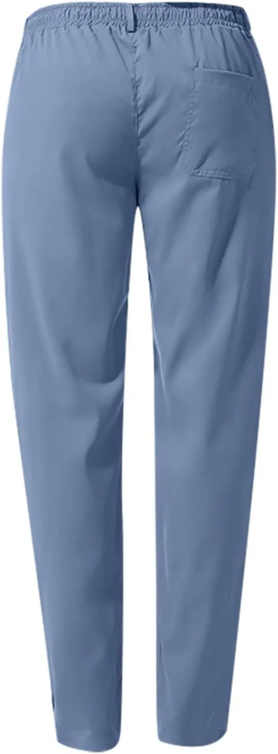 Men's Drawstring Linen Pants Lightweight Casual Regular Fit Elastic Waist Twill Pant Straight Summer Beach Trousers