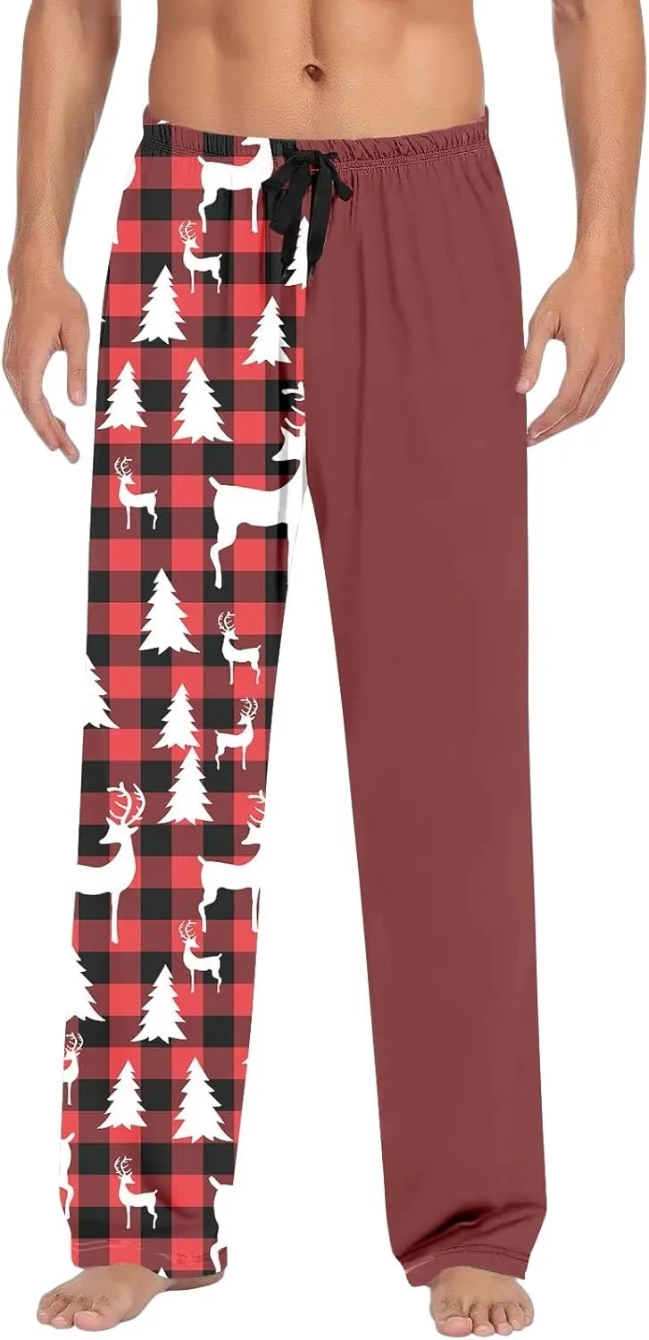 Men's Flannel Pajama Pants Christmas with Drawstring and Pockets Trouses Bottom Drawstring Elastic Waist Sleepwear