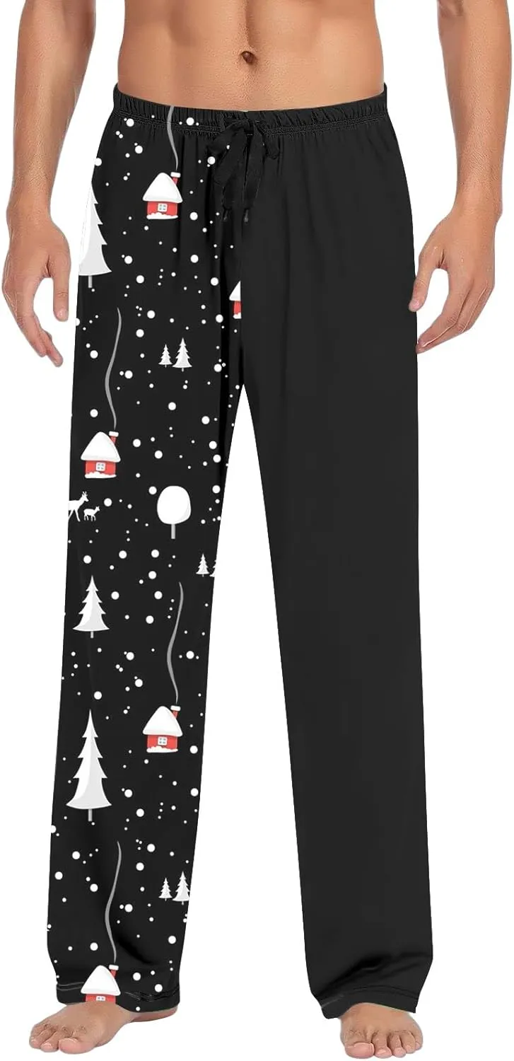 Men's Flannel Pajama Pants Christmas with Drawstring and Pockets Trouses Bottom Drawstring Elastic Waist Sleepwear