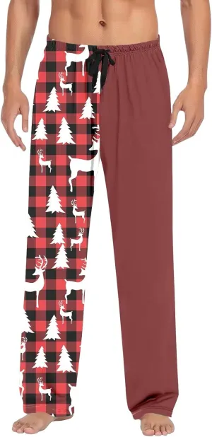 Men's Flannel Pajama Pants Christmas with Drawstring and Pockets Trouses Bottom Drawstring Elastic Waist Sleepwear