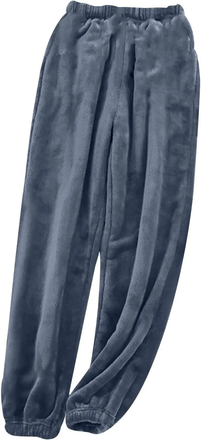 Mens Flannel Pajama Pants Warm Elastic Waist Fleece Fuzzy Pj Pants Drawstring Soft Lounge Sleep Pants with Pockets