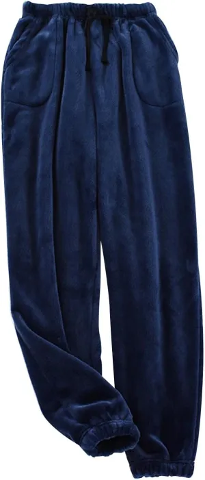 Mens Flannel Pajama Pants Warm Elastic Waist Fleece Fuzzy Pj Pants Drawstring Soft Lounge Sleep Pants with Pockets