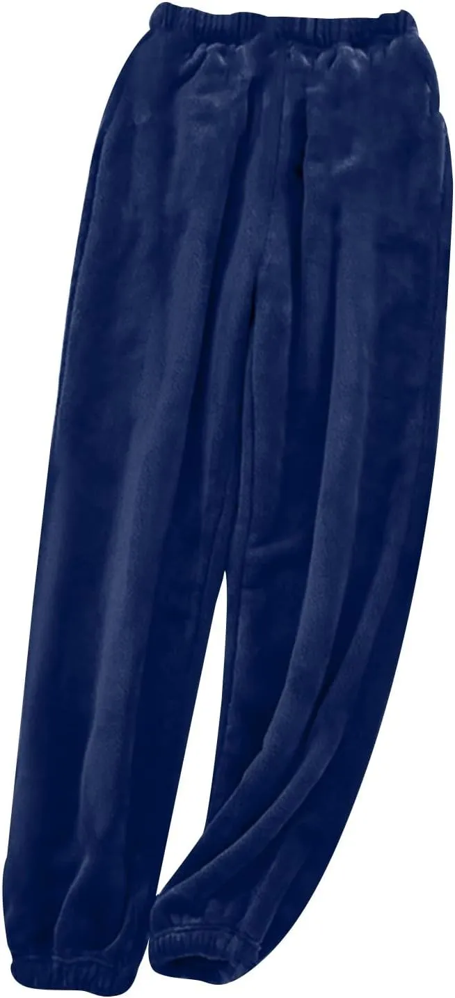 Mens Flannel Pajama Pants Warm Elastic Waist Fleece Fuzzy Pj Pants Drawstring Soft Lounge Sleep Pants with Pockets