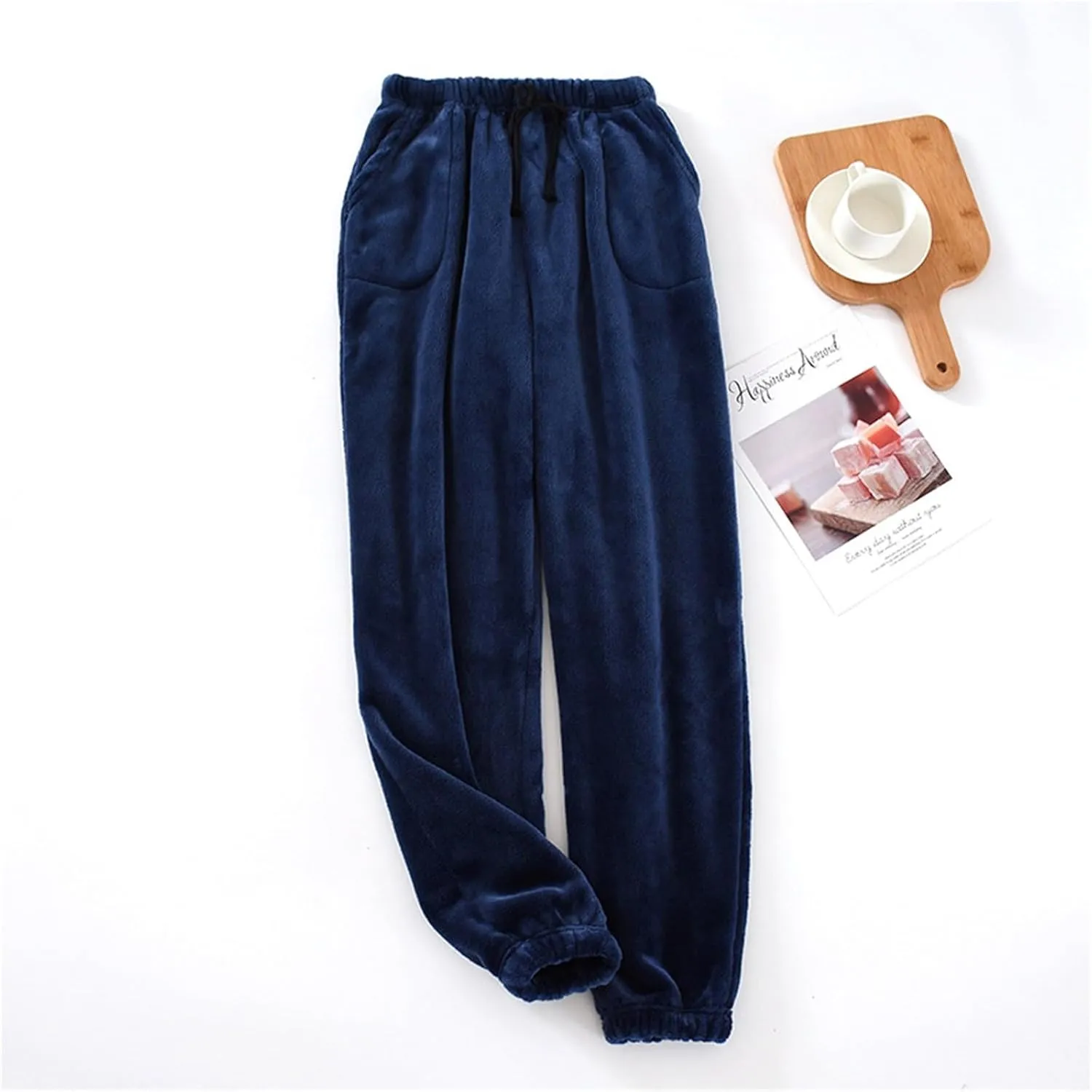 Mens Flannel Pajama Pants Warm Elastic Waist Fleece Fuzzy Pj Pants Drawstring Soft Lounge Sleep Pants with Pockets