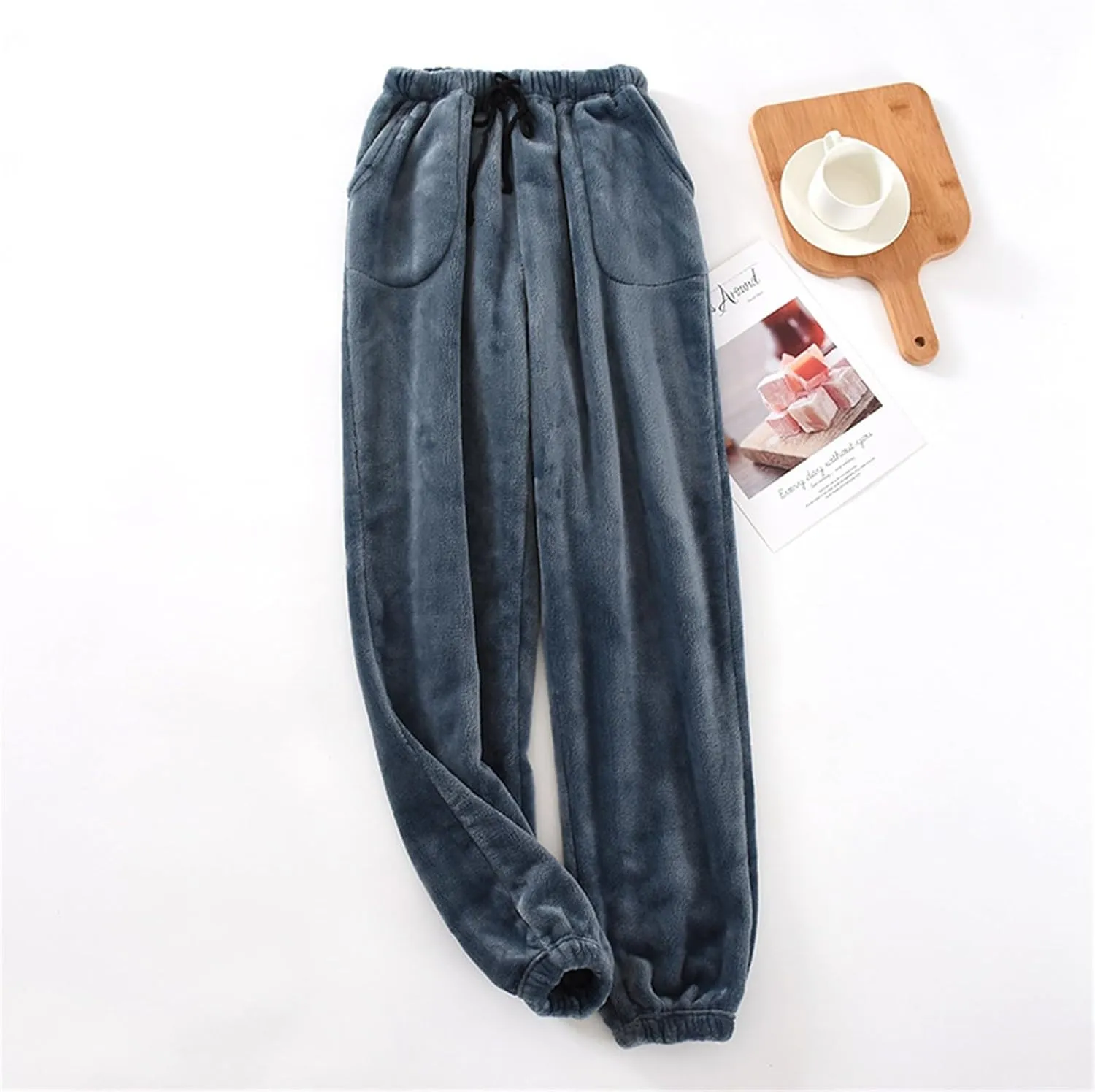 Mens Flannel Pajama Pants Warm Elastic Waist Fleece Fuzzy Pj Pants Drawstring Soft Lounge Sleep Pants with Pockets