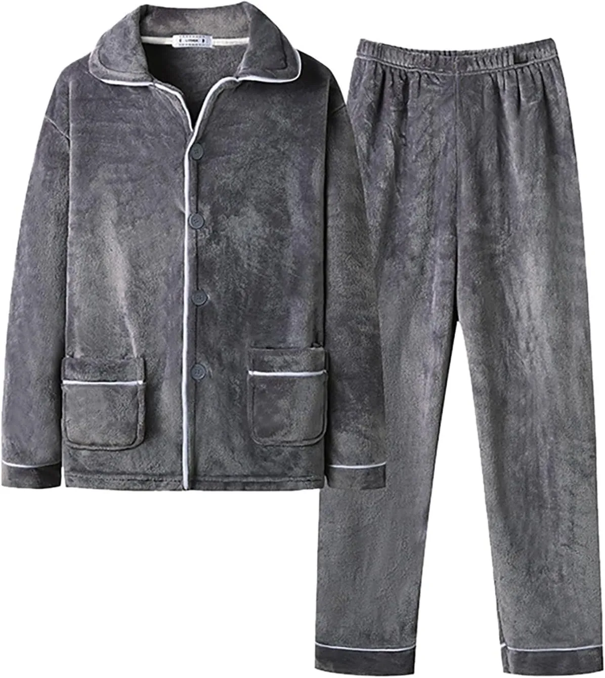 Mens Flannel Pajamas Sets Winter Cozy Warm Fleece Fuzzy Pjs 2Pc Lounge Pants Long Sleeve Button Up Home Loungewear