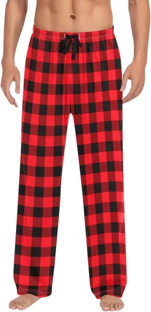 Mens Flannel Plaid Pajama Pants,Casual Loose Wide Leg Sleep Lounge Long Pants Comfy Soft Trousers with Pockets
