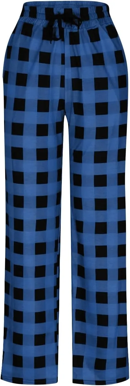 Mens Flannel Plaid Pajama Pants,Casual Loose Wide Leg Sleep Lounge Long Pants Comfy Soft Trousers with Pockets