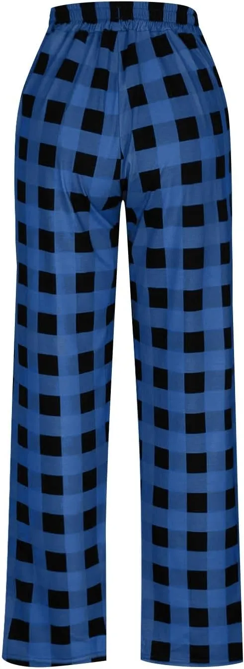 Mens Flannel Plaid Pajama Pants,Casual Loose Wide Leg Sleep Lounge Long Pants Comfy Soft Trousers with Pockets