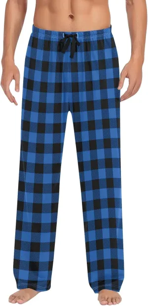 Mens Flannel Plaid Pajama Pants,Casual Loose Wide Leg Sleep Lounge Long Pants Comfy Soft Trousers with Pockets