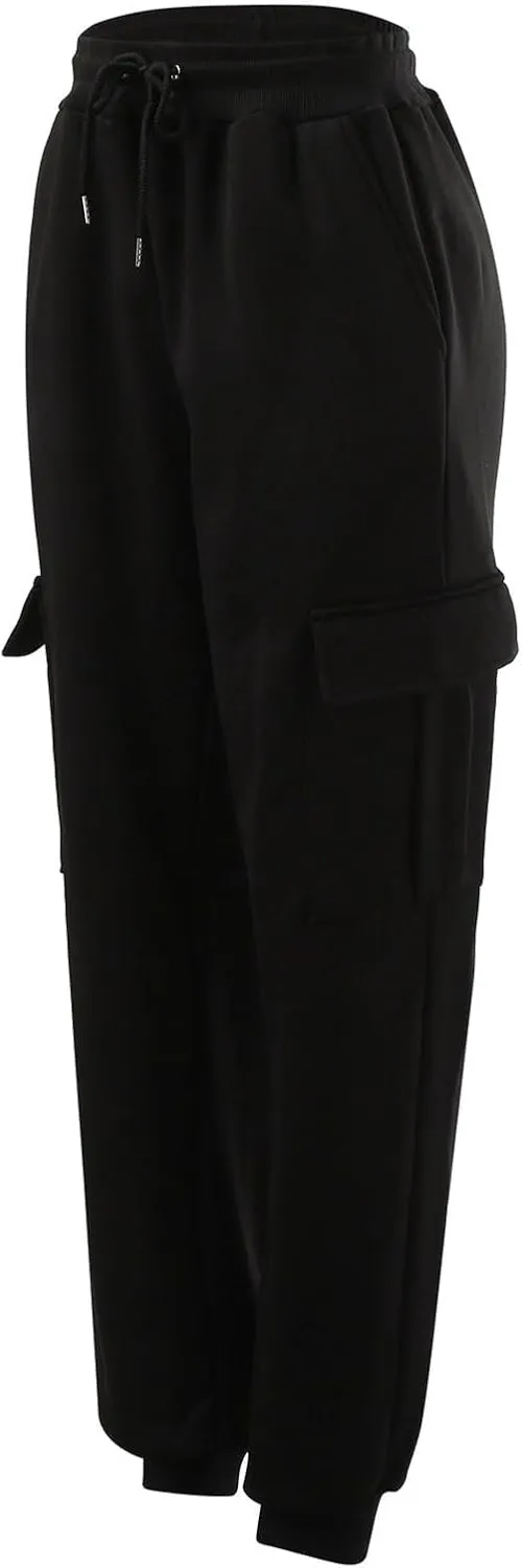 Mens Fleece Cargo Pants Sherpa Sweatpants Thermal Elastic Waist Lined Thick Track Warm Pants Joggers Sport Trousers
