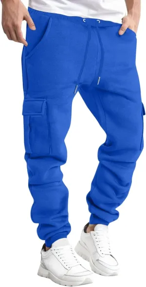 Mens Fleece Cargo Pants Sherpa Sweatpants Thermal Elastic Waist Lined Thick Track Warm Pants Joggers Sport Trousers