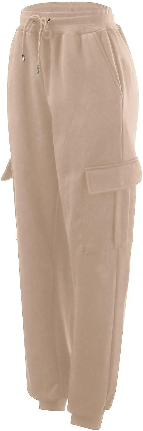 Mens Fleece Cargo Pants Sherpa Sweatpants Thermal Elastic Waist Lined Thick Track Warm Pants Joggers Sport Trousers