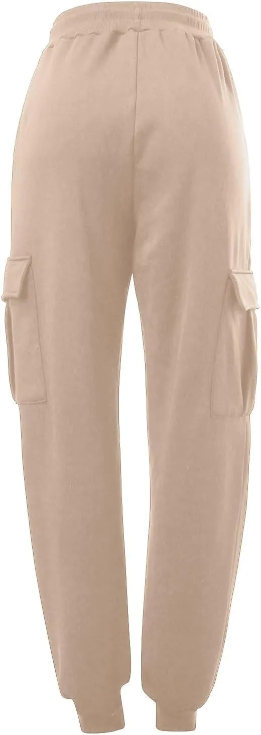 Mens Fleece Cargo Pants Sherpa Sweatpants Thermal Elastic Waist Lined Thick Track Warm Pants Joggers Sport Trousers