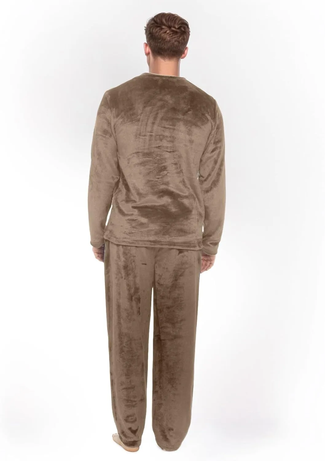Mens Fleece Pajamas Set Winter Velvet Lounge Pants Long Sleeve Warm Sleepwear Soft Casual Comfortable Pjs Loungewear