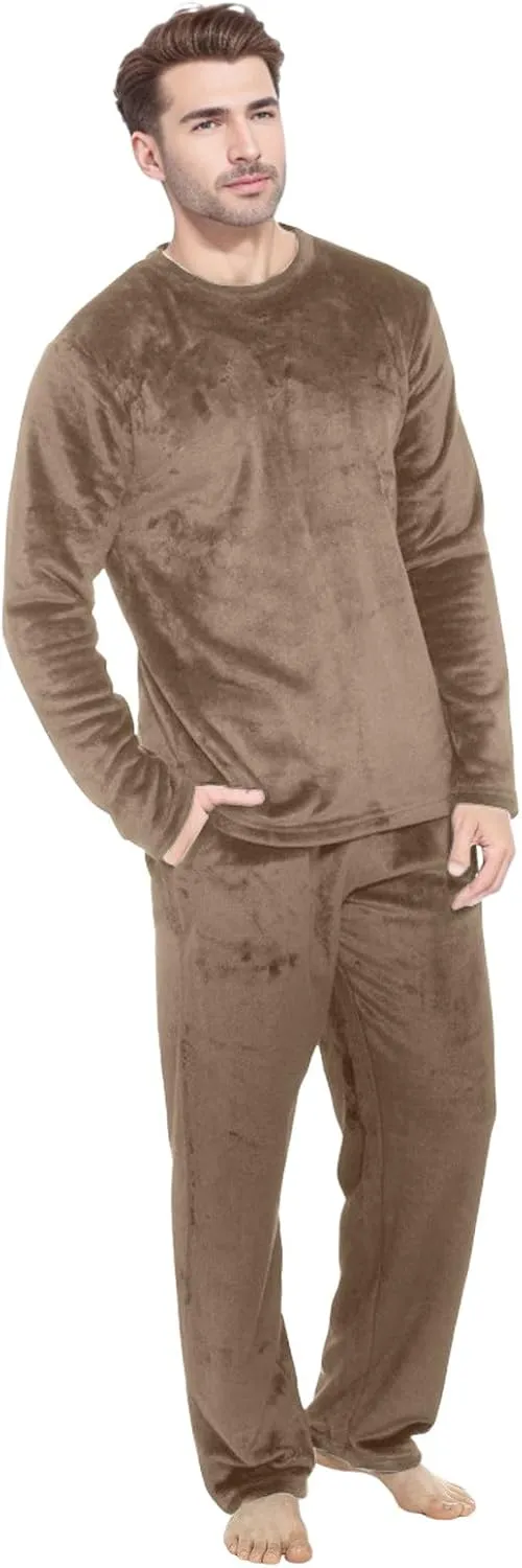 Mens Fleece Pajamas Set Winter Velvet Lounge Pants Long Sleeve Warm Sleepwear Soft Casual Comfortable Pjs Loungewear