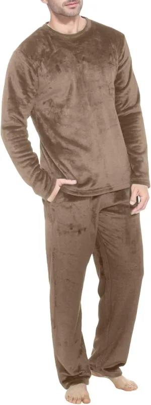 Mens Fleece Pajamas Set Winter Velvet Lounge Pants Long Sleeve Warm Sleepwear Soft Casual Comfortable Pjs Loungewear
