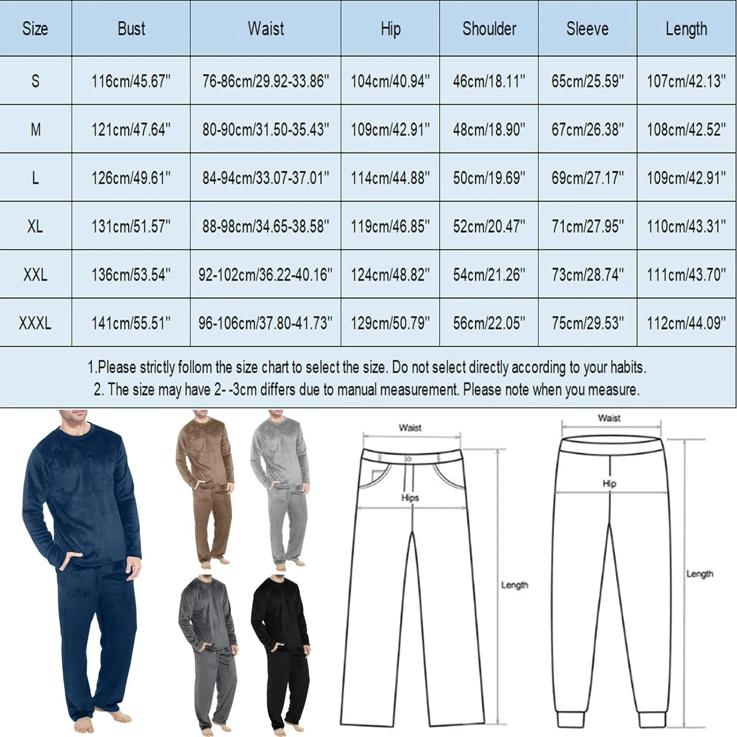 Mens Fleece Pajamas Set Winter Velvet Lounge Pants Long Sleeve Warm Sleepwear Soft Casual Comfortable Pjs Loungewear