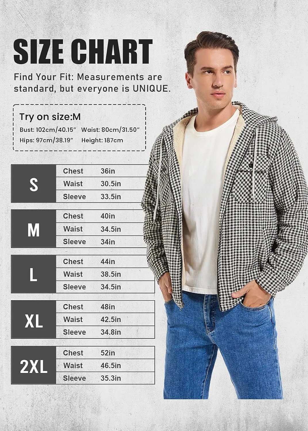 Men's Full Zip Flannel Jacket Sherpa Fleece Lined Hoodie Jacket Plaid Flannel Shirt Jackets with Pocket