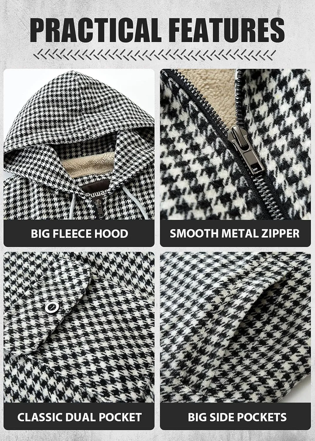 Men's Full Zip Flannel Jacket Sherpa Fleece Lined Hoodie Jacket Plaid Flannel Shirt Jackets with Pocket
