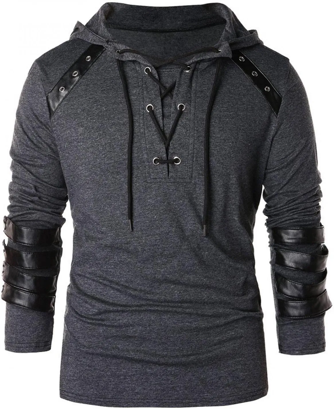 Mens Hoodies,Men's Gothic Steampunk Shirts Sweatshirt Lace Up Long Sleeve Hooded Blouse Pullover Jumper Sweatshirts