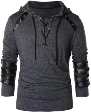Mens Hoodies,Men's Gothic Steampunk Shirts Sweatshirt Lace Up Long Sleeve Hooded Blouse Pullover Jumper Sweatshirts