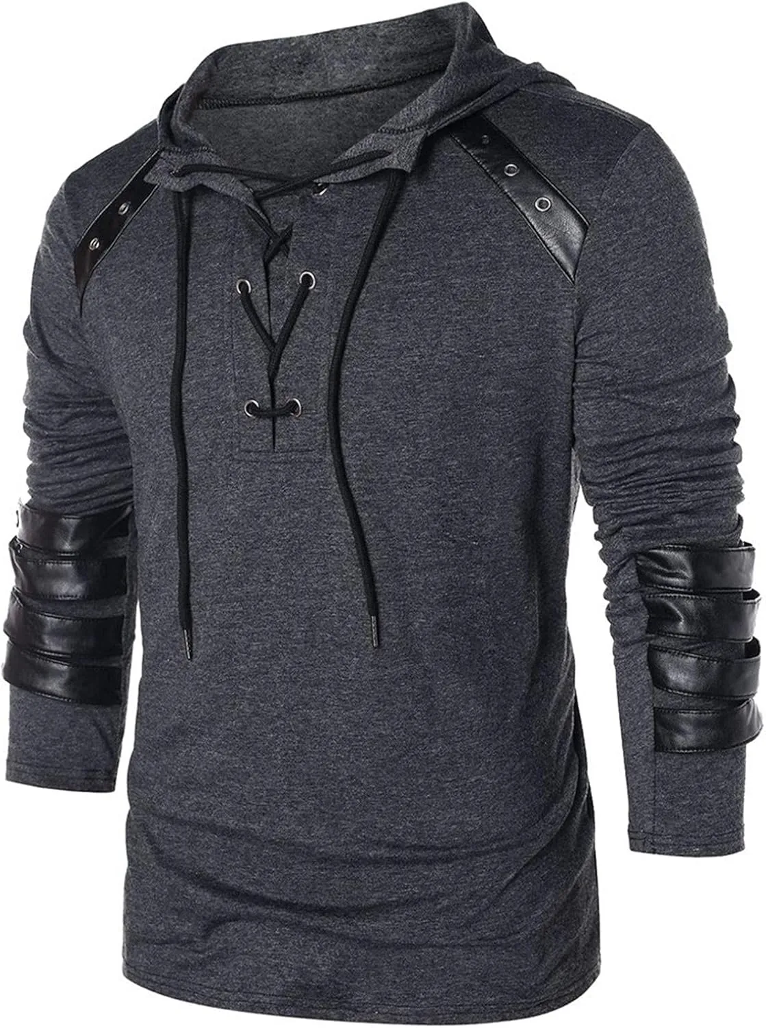 Mens Hoodies,Men's Gothic Steampunk Shirts Sweatshirt Lace Up Long Sleeve Hooded Blouse Pullover Jumper Sweatshirts