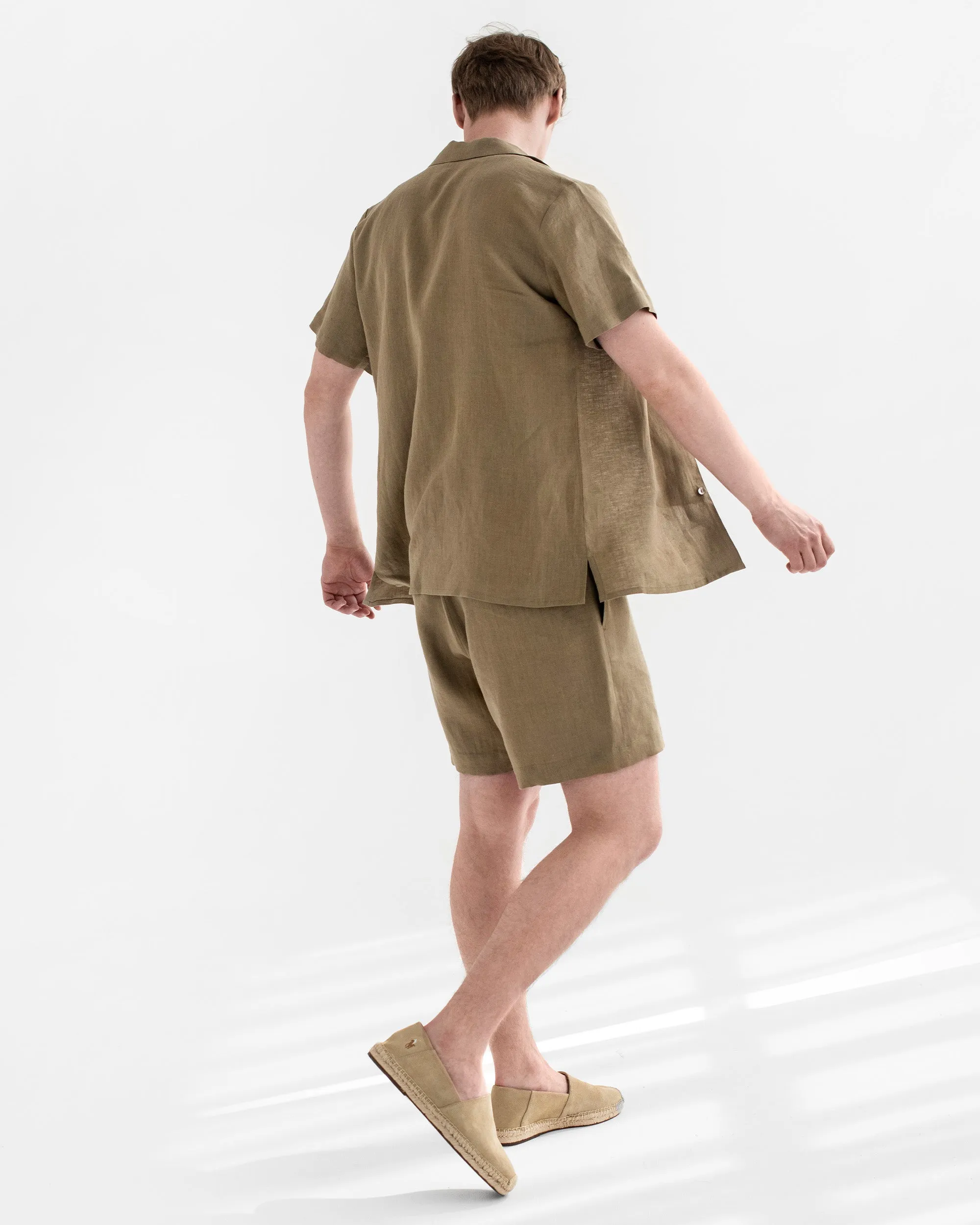 Men's linen loungewear set TINOS in Dried moss
