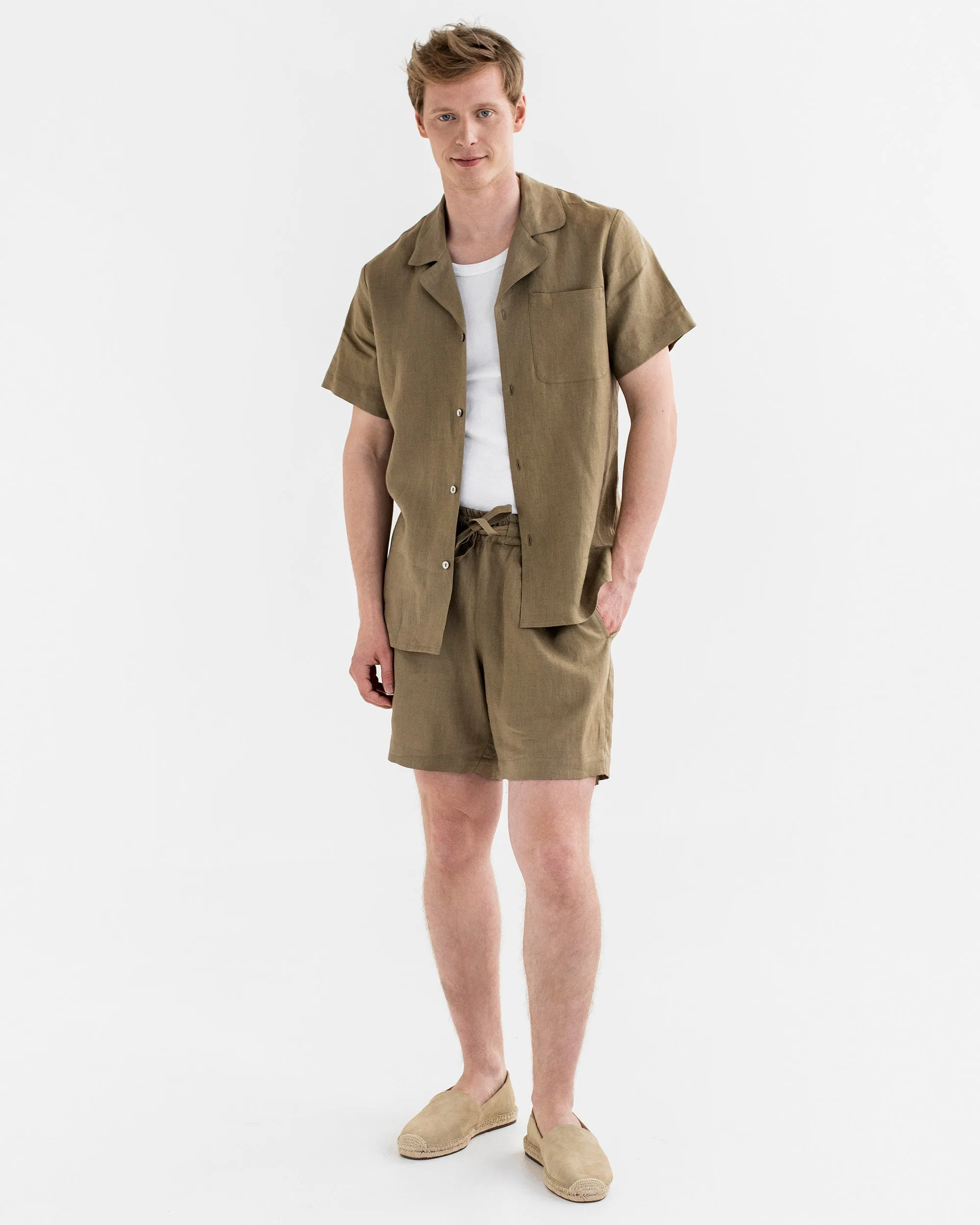 Men's linen loungewear set TINOS in Dried moss