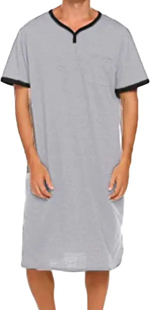 Men's Nightshirt Nightgown Short Sleeve V Neck Sleepshirt Pajama Shirt Summer Comfy Big & Tall Henley Sleep Gowns