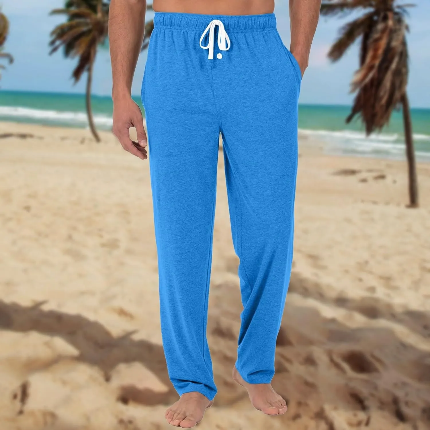 Men's Pajama Bottoms Cotton Comfy Drawstring Waist Sleep Lounge Pants with Pockets Loose Fit Pajama Pants