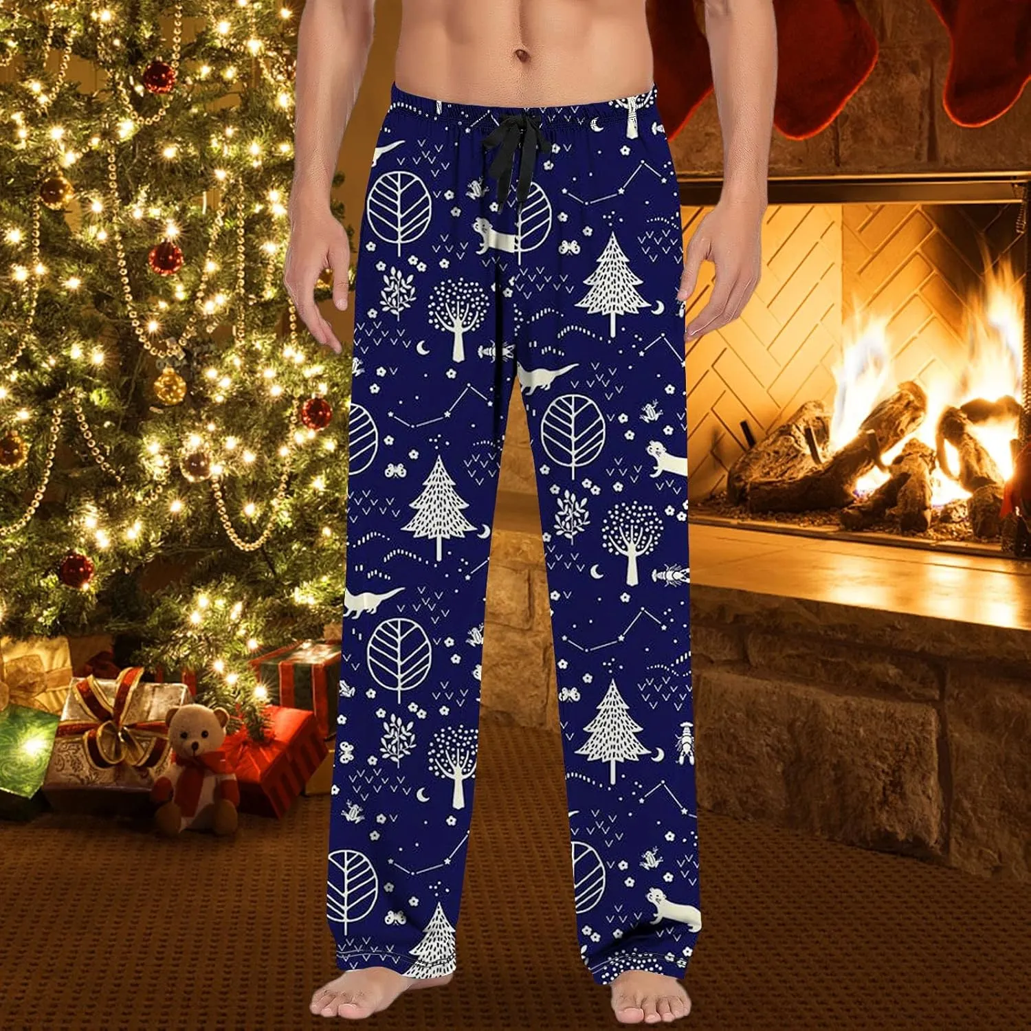 Mens Pajama Bottoms Pants with Drawstring and Pockets Lounge Pants Men Couples Christmas Pajamas Mens Pj Family