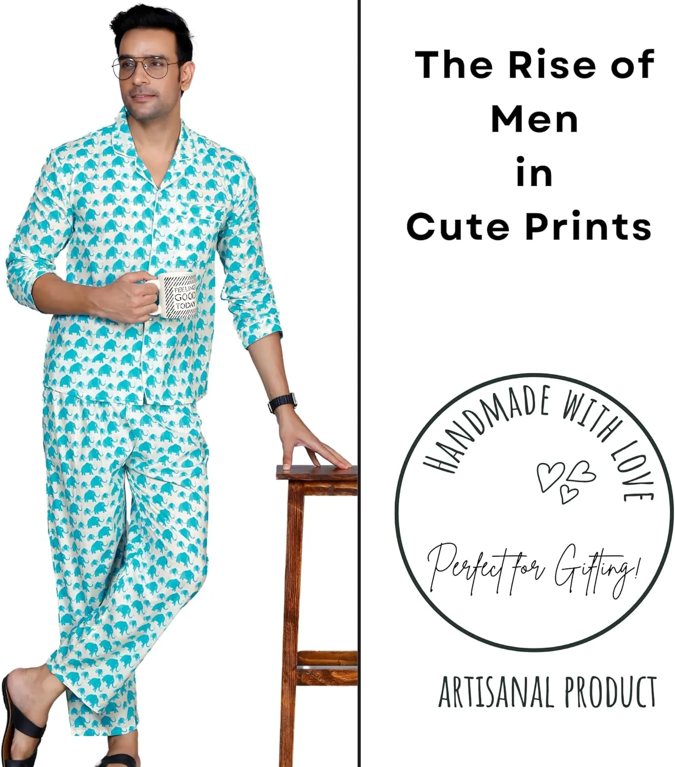 Mens Pajama Pants and Shirt Set - Animal Print Soft Cotton Mens Pajamas Set Pijamas Para Hombres Sleepwear Set