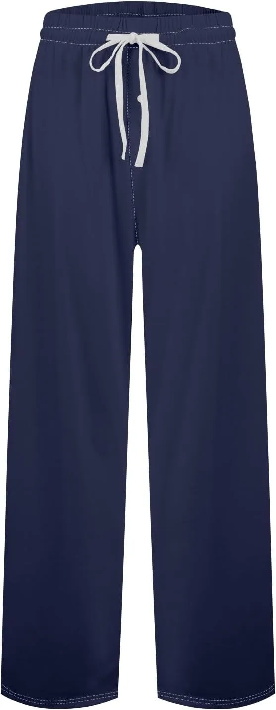 Mens Pajama Pants Casual Straight Leg Elastic Waist Sweatpants Drawstring Lounge Sleep Pants With Pockets