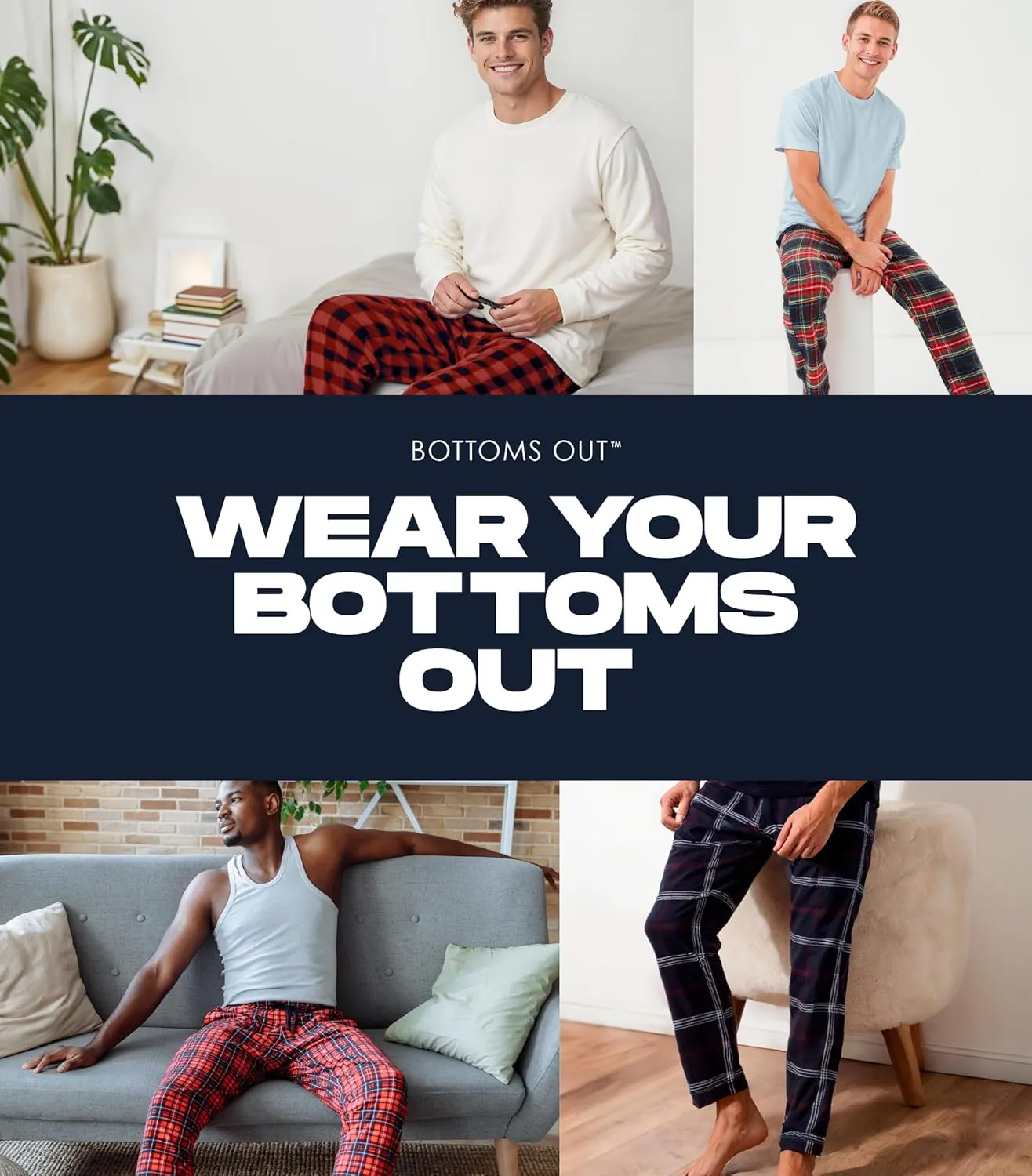 Men's Pajama Pants, Plaid Pajama Pants, Adjustable Elastic Waistband Sleep Lounge Pants for Men, Drawstring Pants