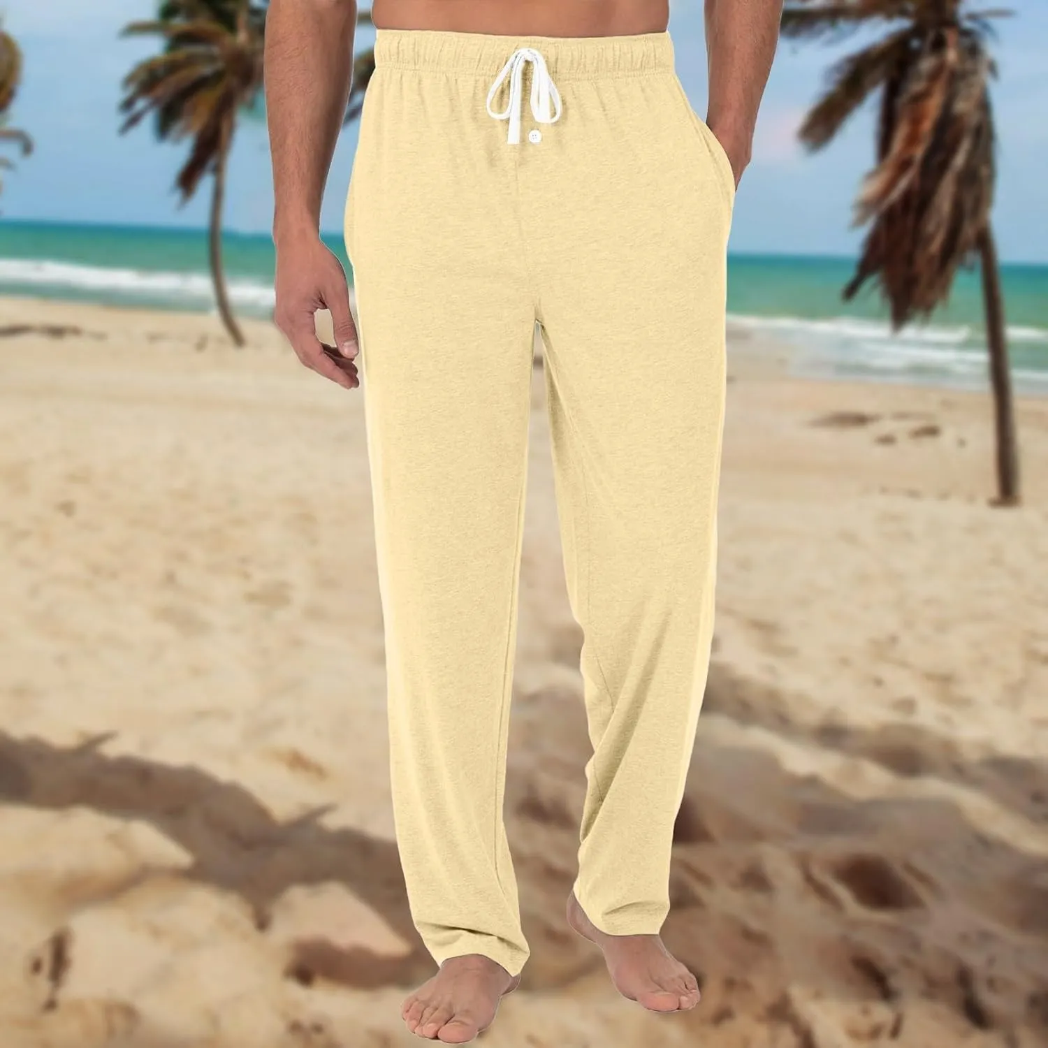 Mens Pajama Pants Soft Comfy Drawstring Waist Sleep Lounge Pants with Pockets Loose Cotton Pajama Bottoms Sleepwear