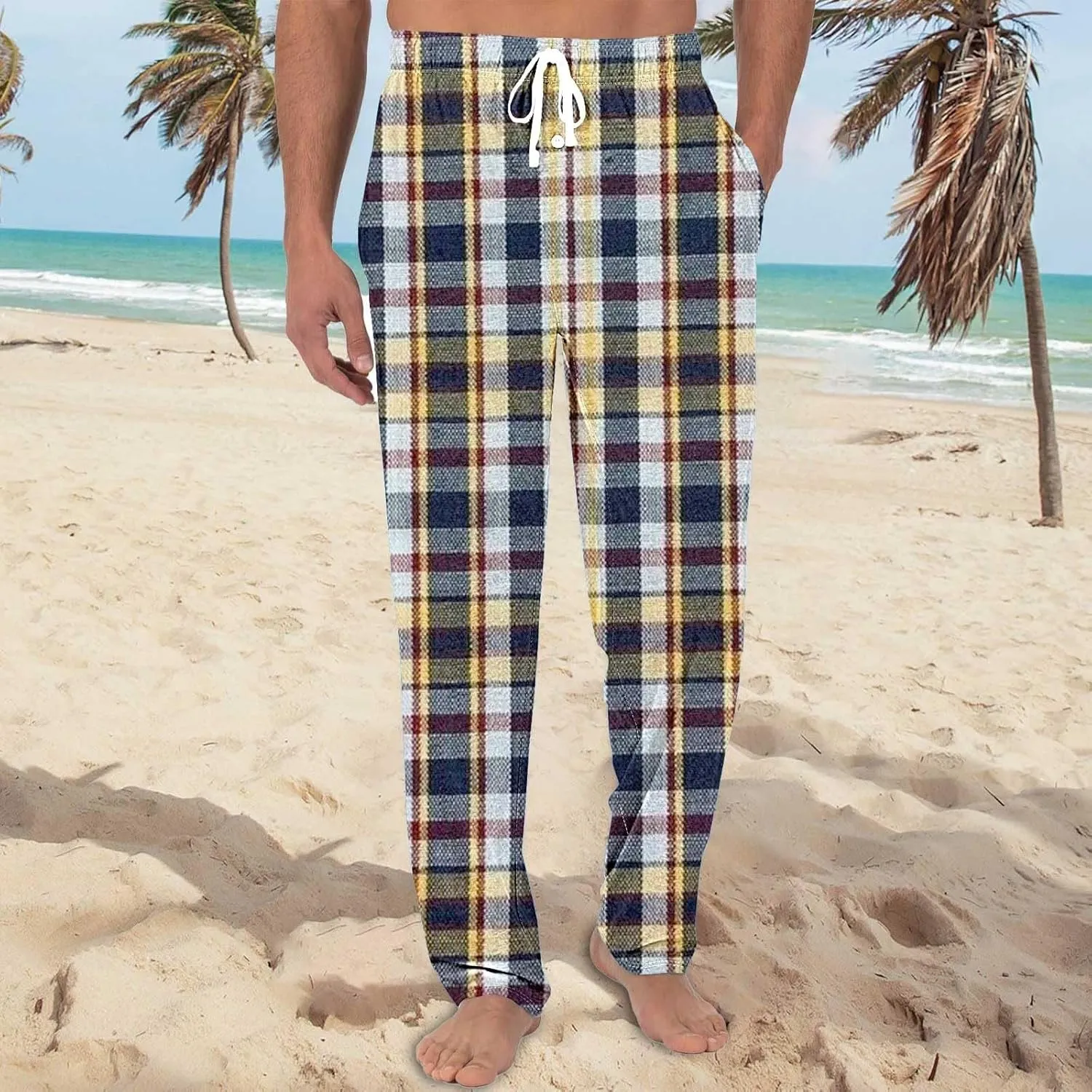 Mens Pajama Pants, Soft Cotton Sleep Lounge Pants Solid ComfortSoft Sleep Pant with Pockets and Drawstring