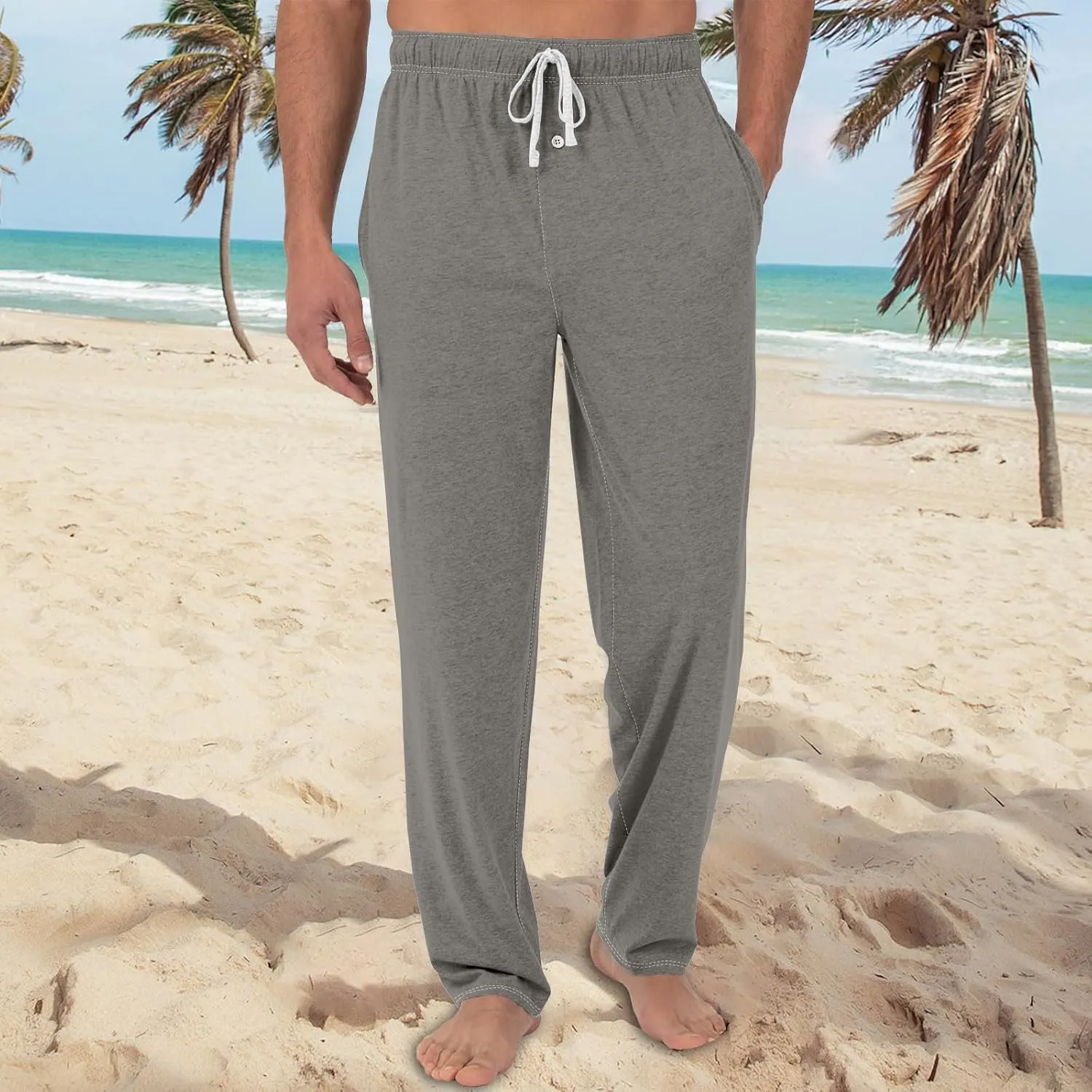 Mens Pajama Pants, Soft Cotton Sleep Lounge Pants Solid Plaid Comfort Soft Sleep Pant with Pockets and Drawstring