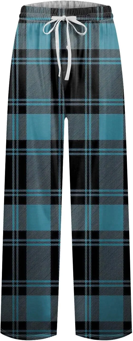 Mens Pajama Pants Soft Lightweight Drawstring Straight Leg Sleep Cotton Lounge Pants Loose Sleepwear with Pockets