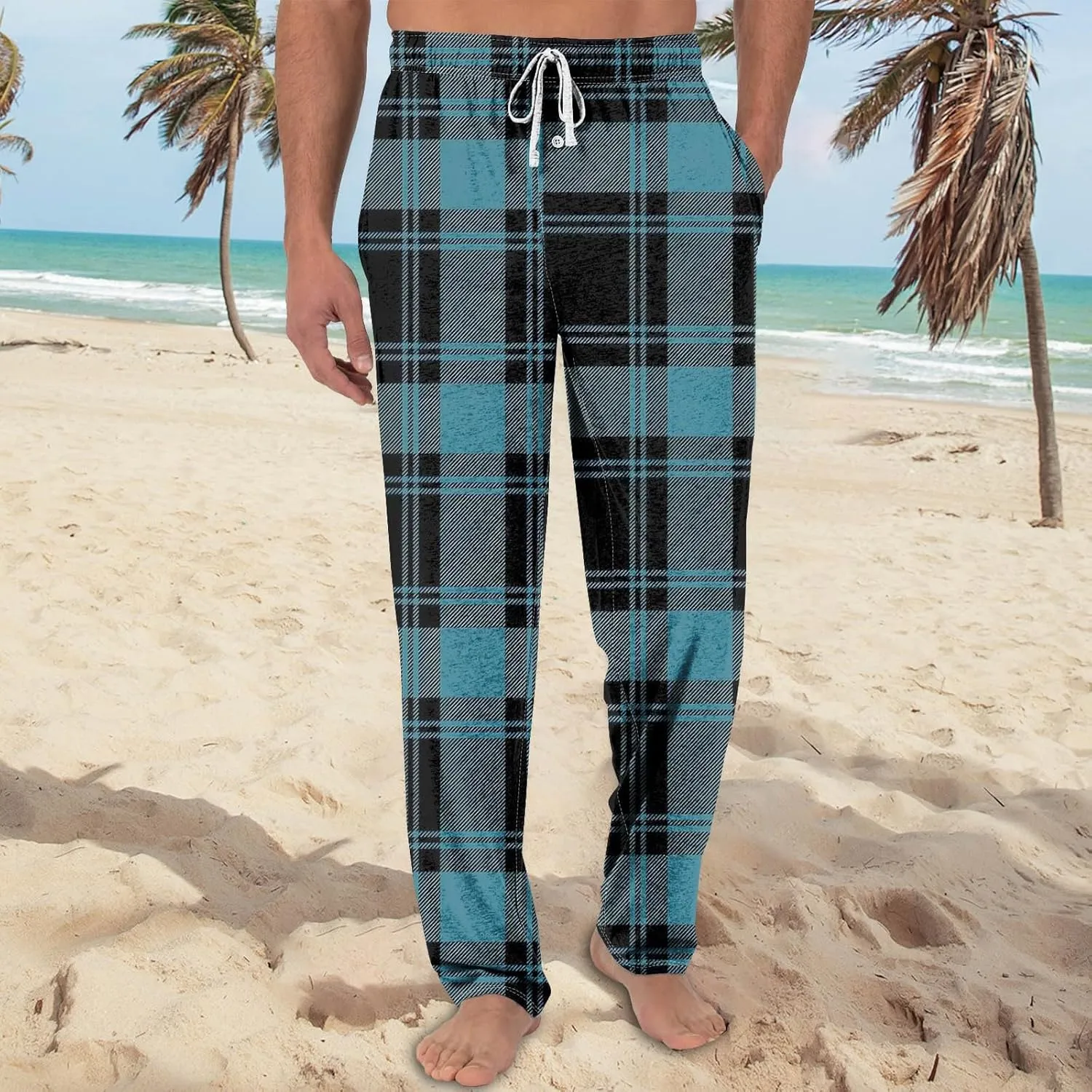 Mens Pajama Pants Soft Lightweight Drawstring Straight Leg Sleep Cotton Lounge Pants Loose Sleepwear with Pockets
