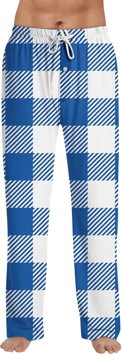 Men's Pajama Pants Tall Plaid Pajamas Pj Pants Elastic Waist Drawstring Pants 2025 Sleep Lounge Pant Pockets
