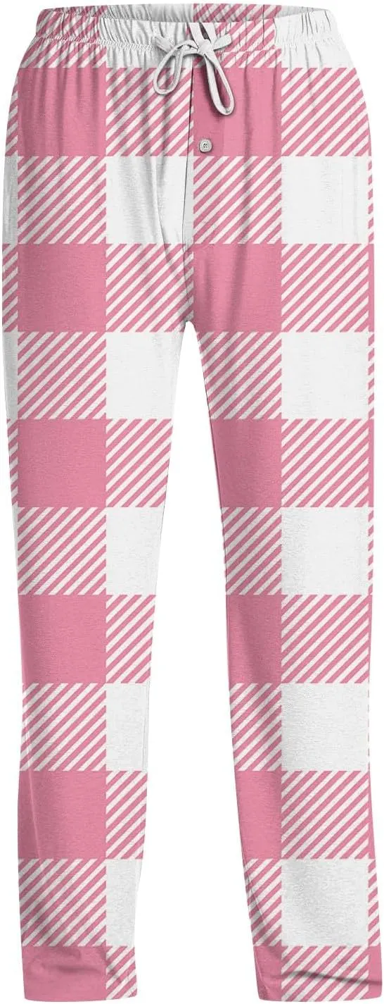 Men's Pajama Pants Tall Plaid Pajamas Pj Pants Elastic Waist Drawstring Pants 2025 Sleep Lounge Pant Pockets