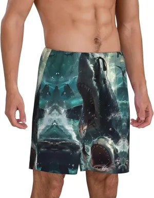 mens pajama pants - Wave Ocean Animal Shark Comfy Sleep Shorts Mens Pajama shorts, mens lounge shorts pj pants