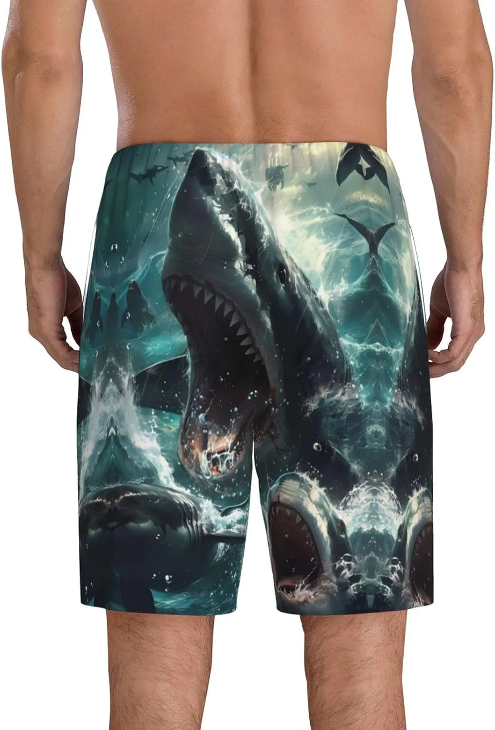 Mens Pajama Pants - Wave Ocean Animal Shark Sleep Comfy Shorts Mens Pajama Shorts, Pj Pants for Mens Lounge Shorts