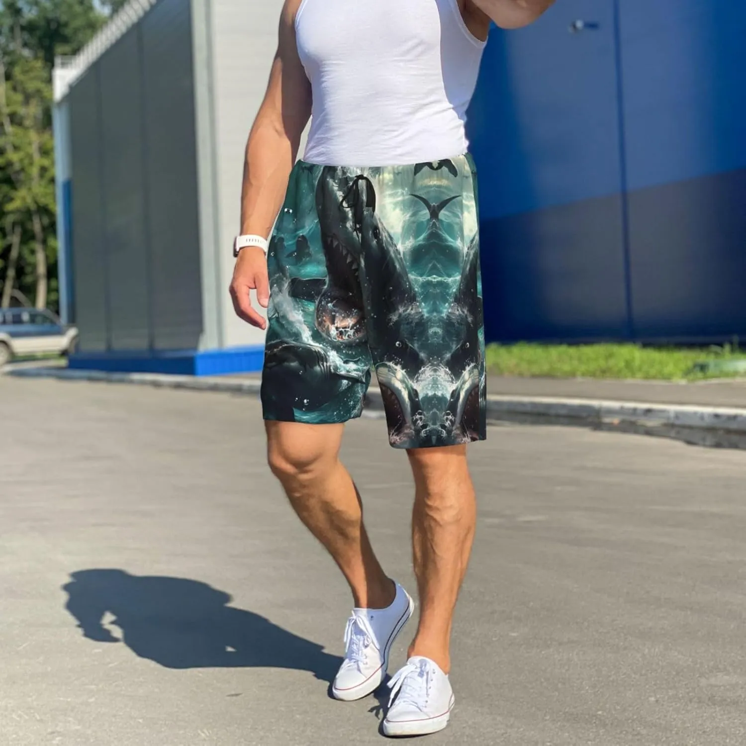 Mens Pajama Pants - Wave Ocean Animal Shark Sleep Comfy Shorts Mens Pajama Shorts, Pj Pants for Mens Lounge Shorts