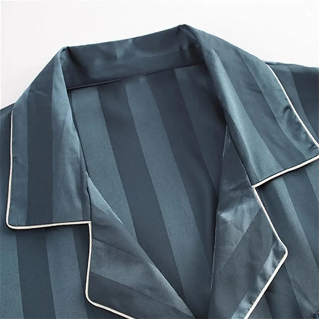 Men's Pajamas Suit Satin Striped Plaid Pajamas Pajamas Pajamas Home Clothes Leisure(3X-Large)