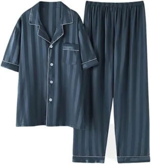 Men's Pajamas Suit Satin Striped Plaid Pajamas Pajamas Pajamas Home Clothes Leisure(3X-Large)