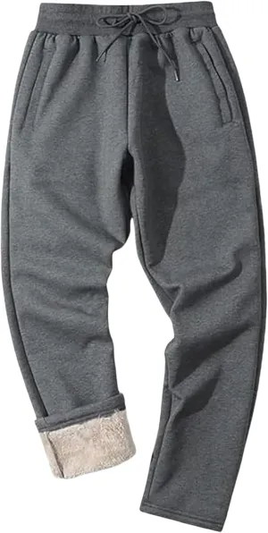 Men's Sherpa Lined Sweatpants Fleece Winter Warm Pants Active Gym Jogger Pants Track Joggers Pant with Zipper Pockets