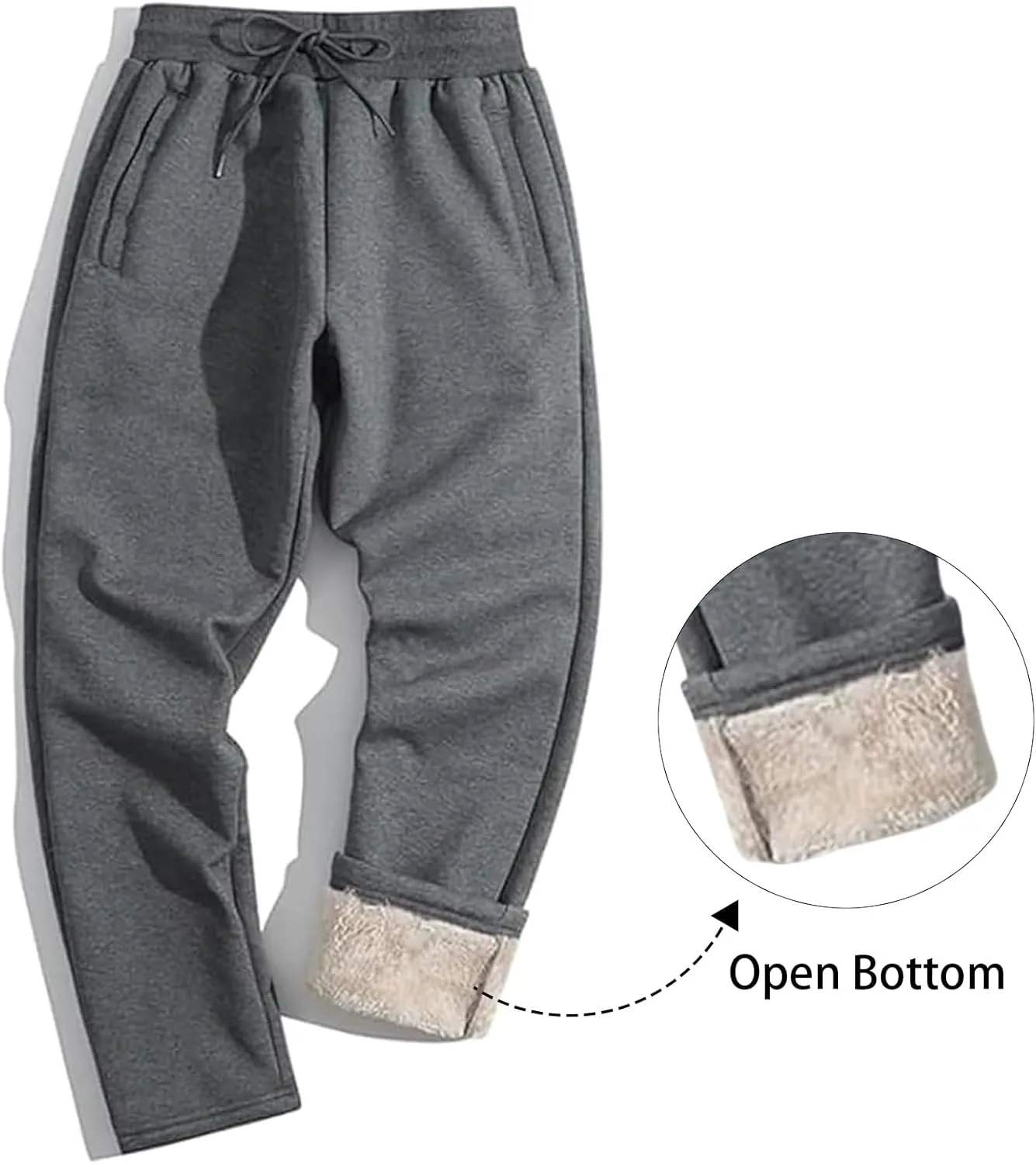 Men's Sherpa Lined Sweatpants Fleece Winter Warm Pants Active Gym Jogger Pants Track Joggers Pant with Zipper Pockets