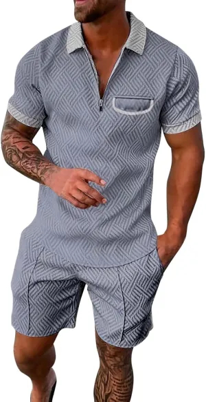 Men's Shirt Short Sets Big and Tall Summer Beach Lapel Neck T-Shirts Shorts Set with Pockets Comfort Sport Suit
